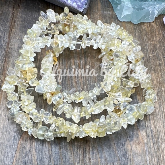 Citrine chips extra long single string necklace for layering statement